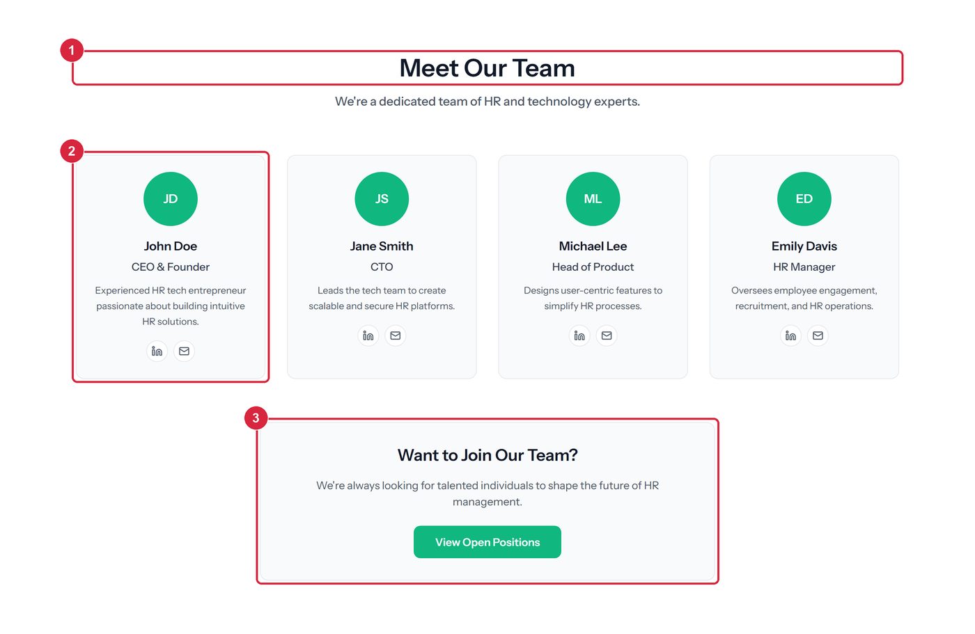The team section