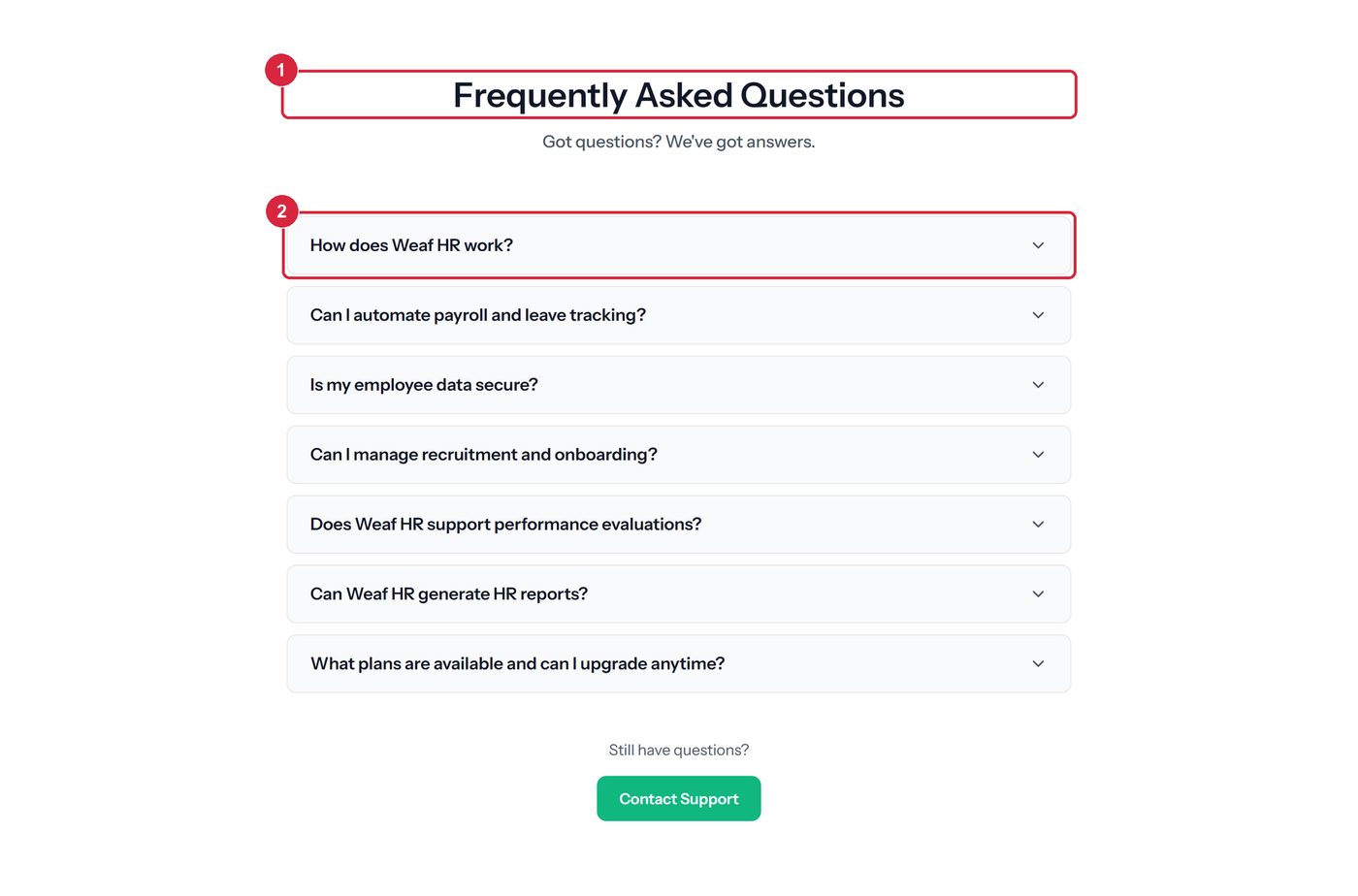 The frequently asked questions section