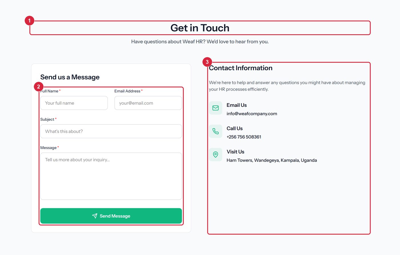 The contact section