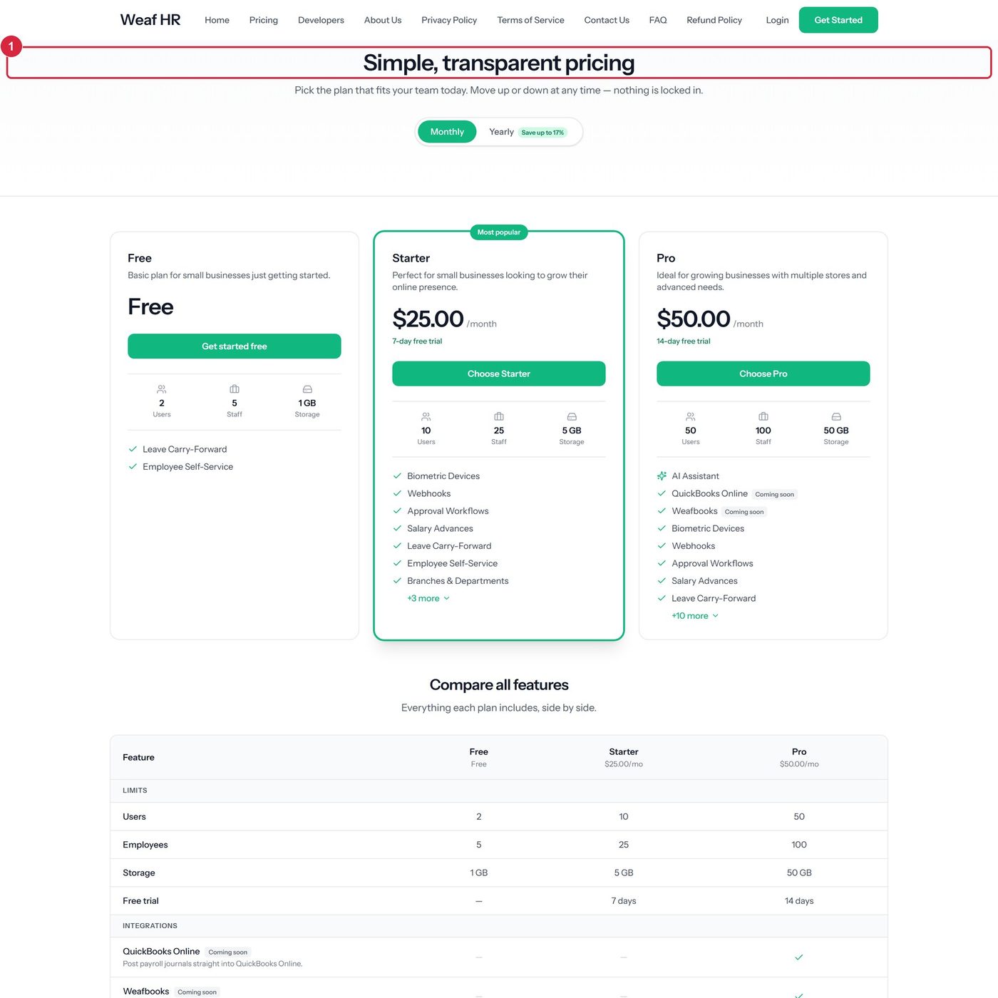 The pricing page