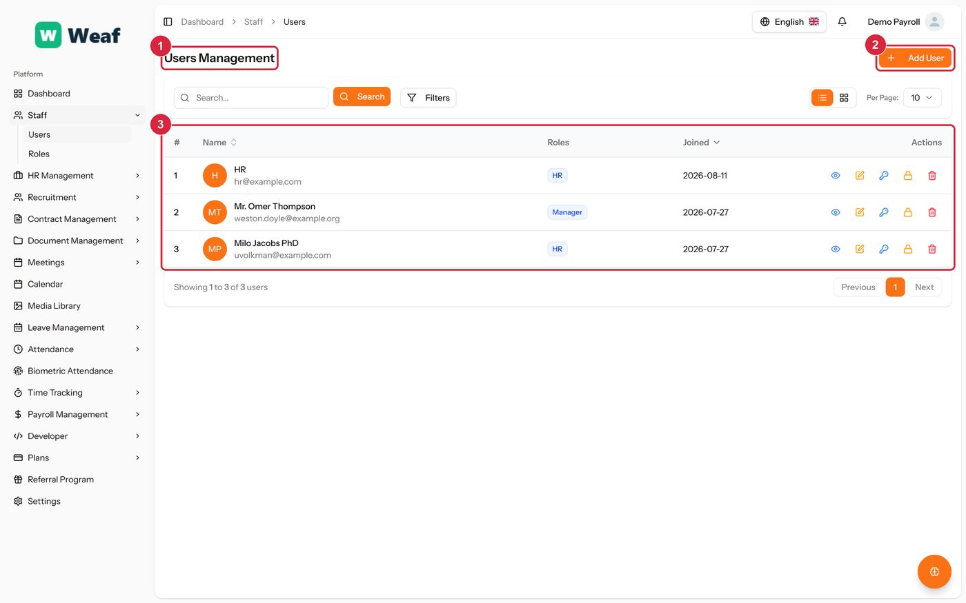 The Users page