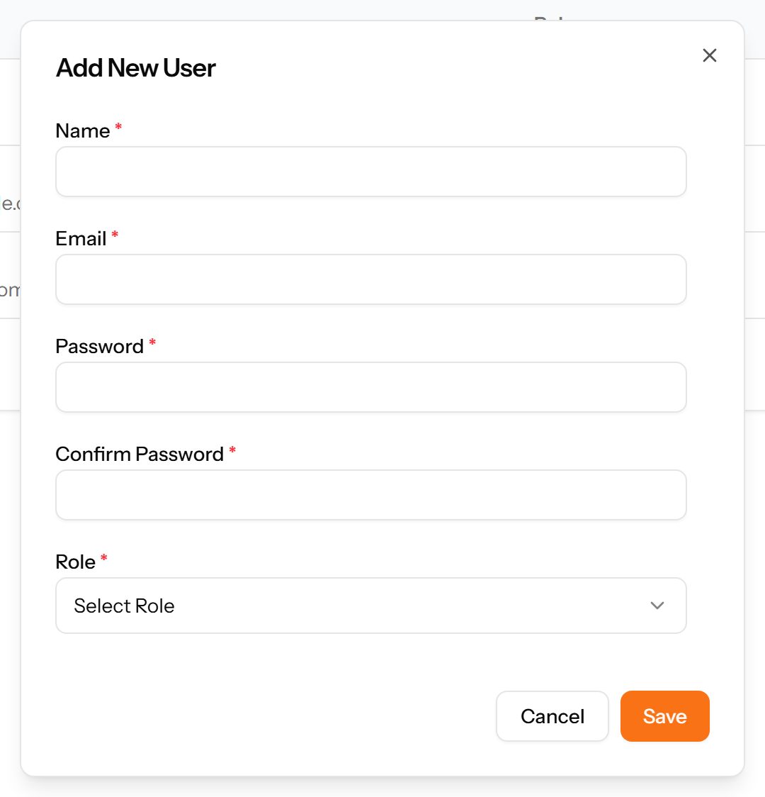 The Add User form