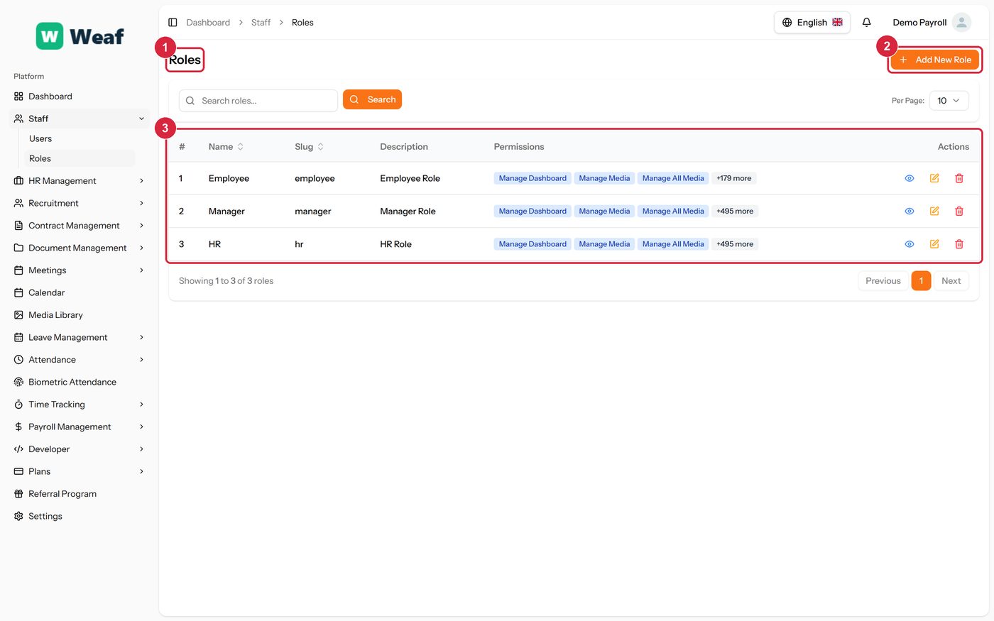 The Roles page