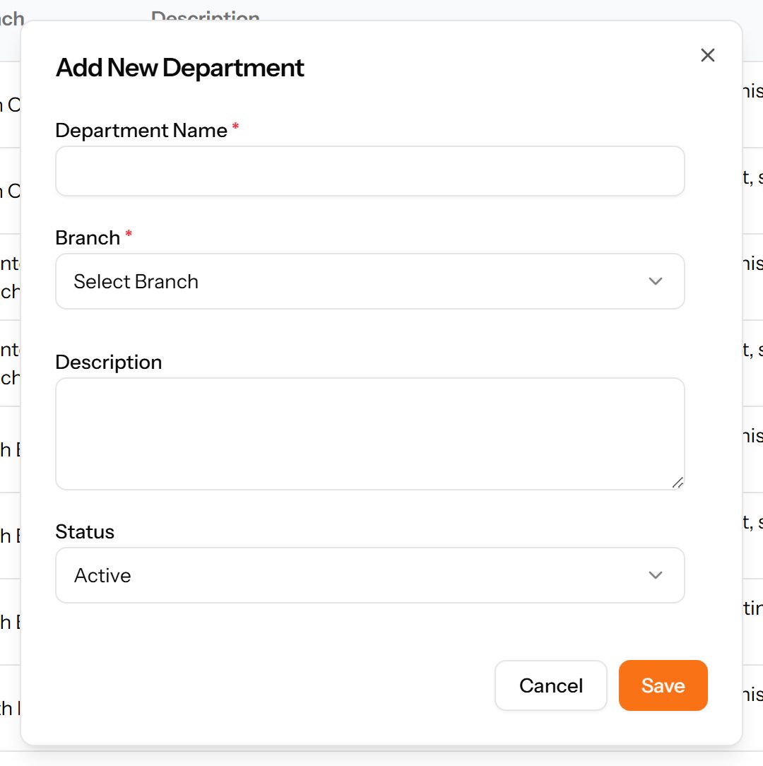 The Add Department form