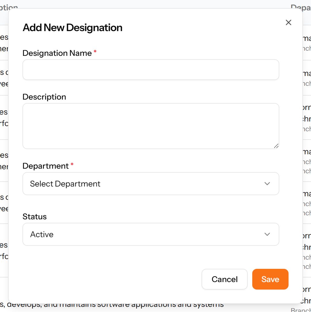 The Add Designation form