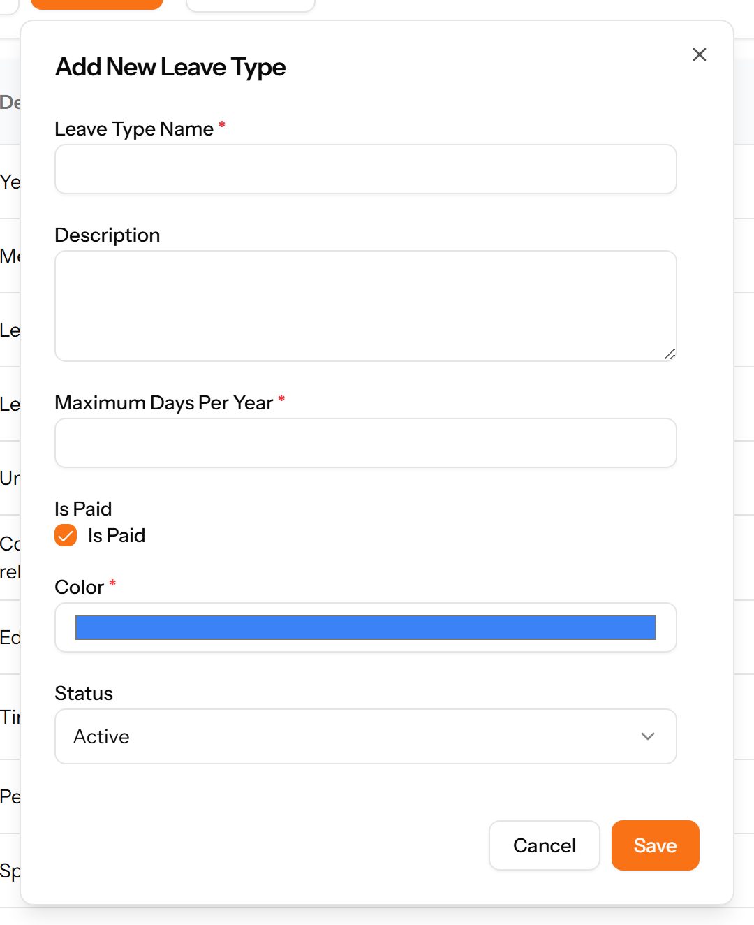 The Add Leave Type form
