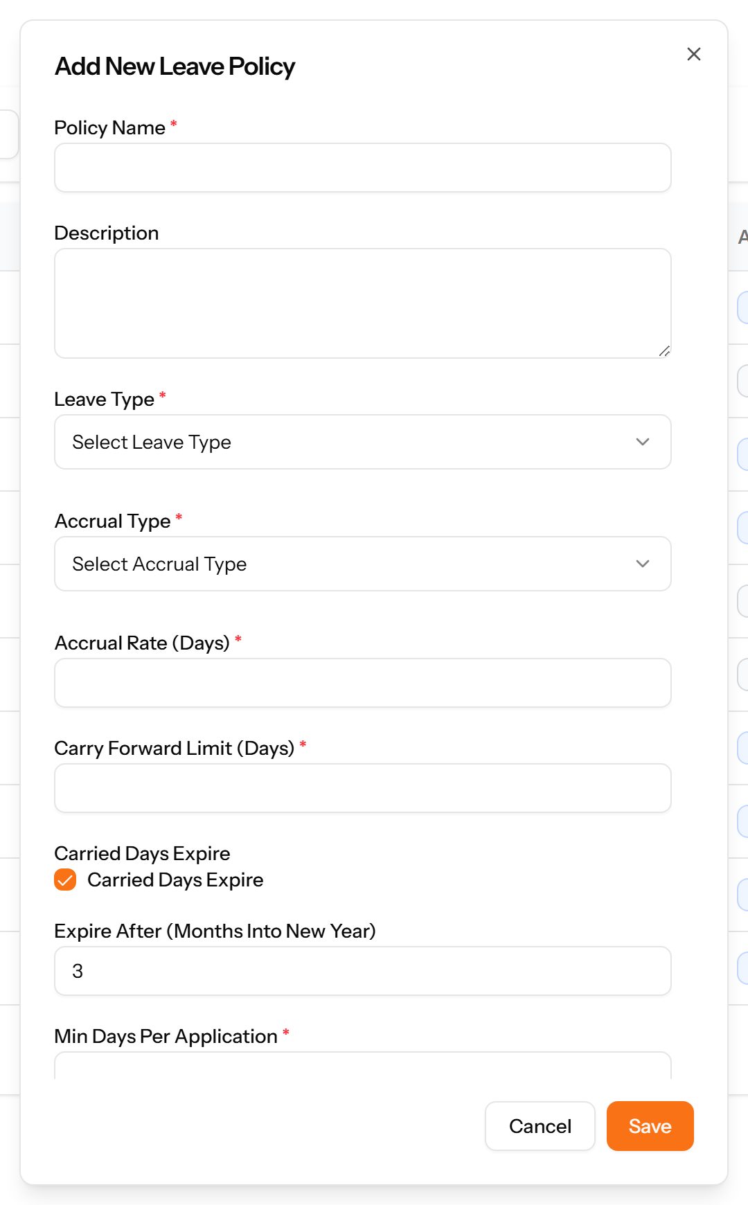 The Add Leave Policy form