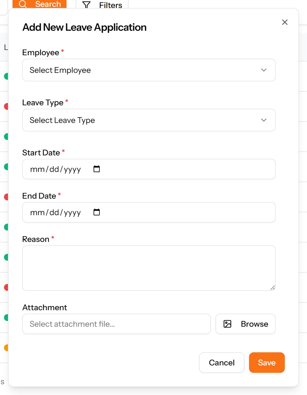 The Add Leave Application form