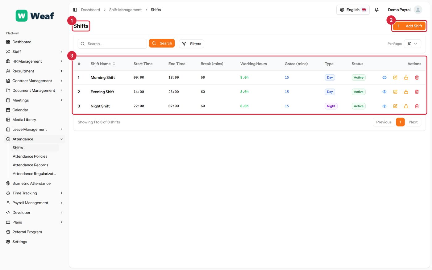 The Shifts page