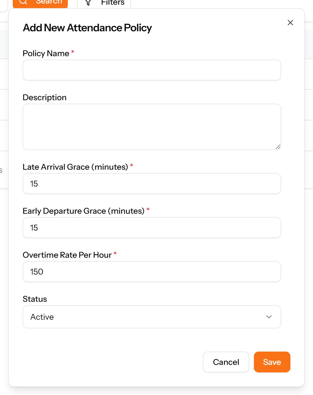 The Add Attendance Policy form