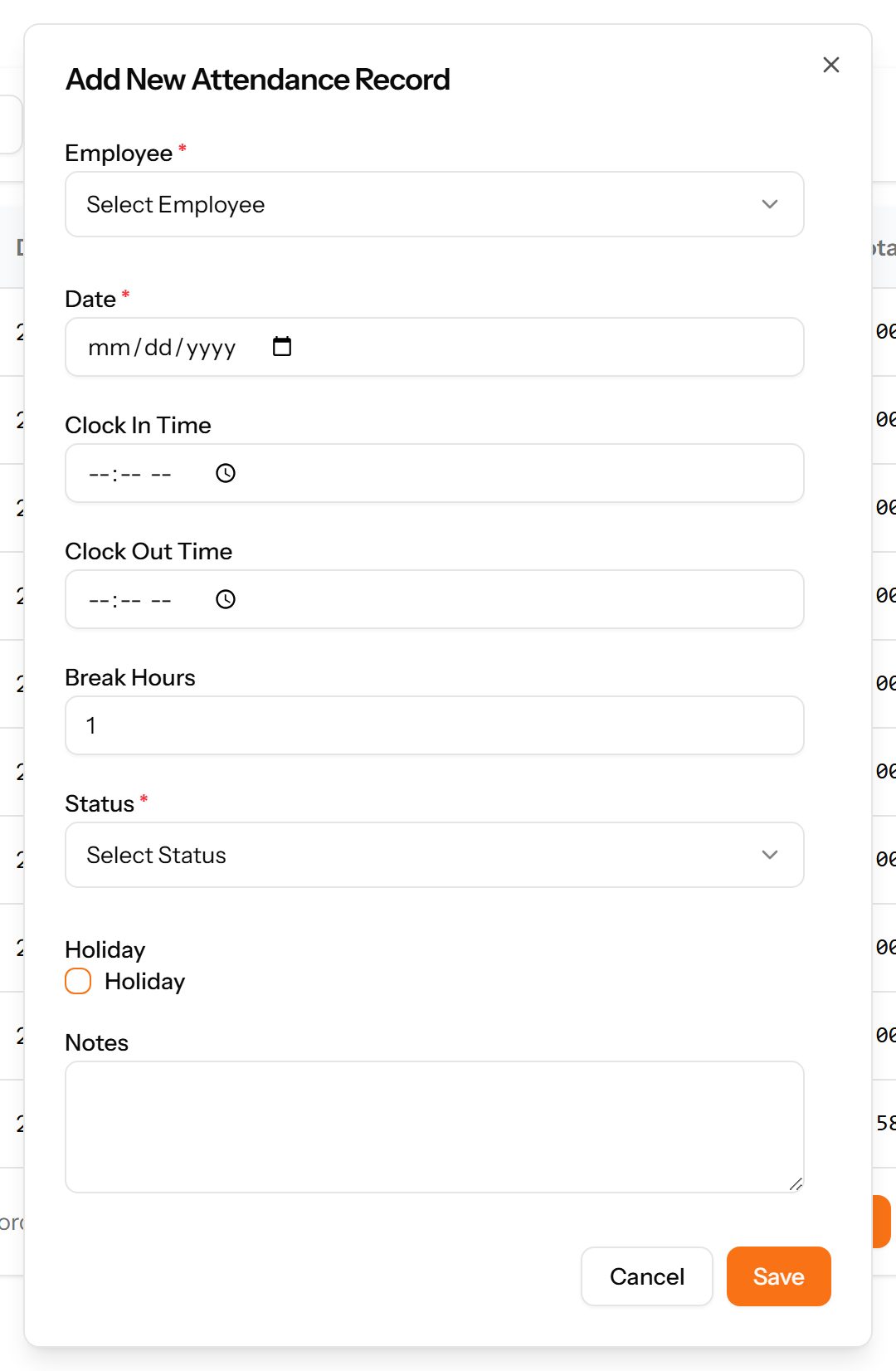 The Add Record form