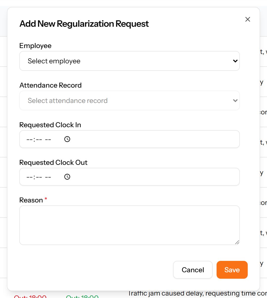 The Add Request form