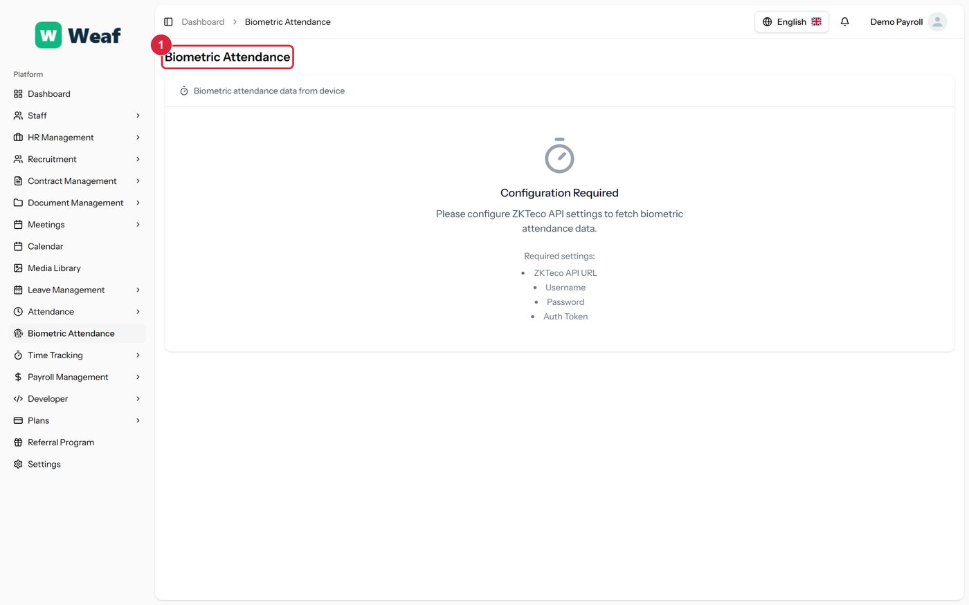 The Biometric Attendance page