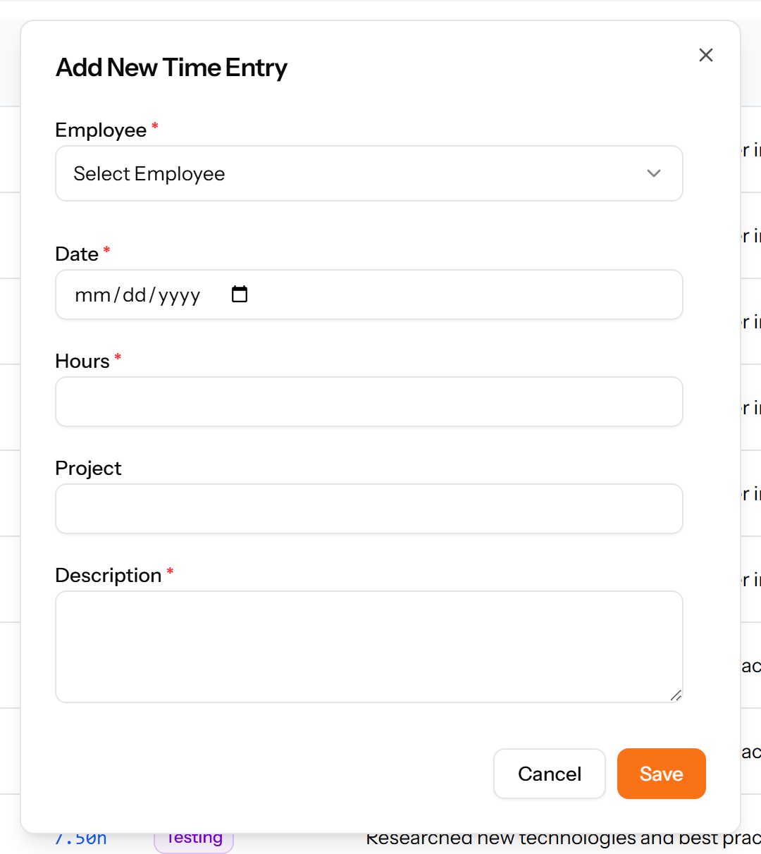The Add Time Entry form
