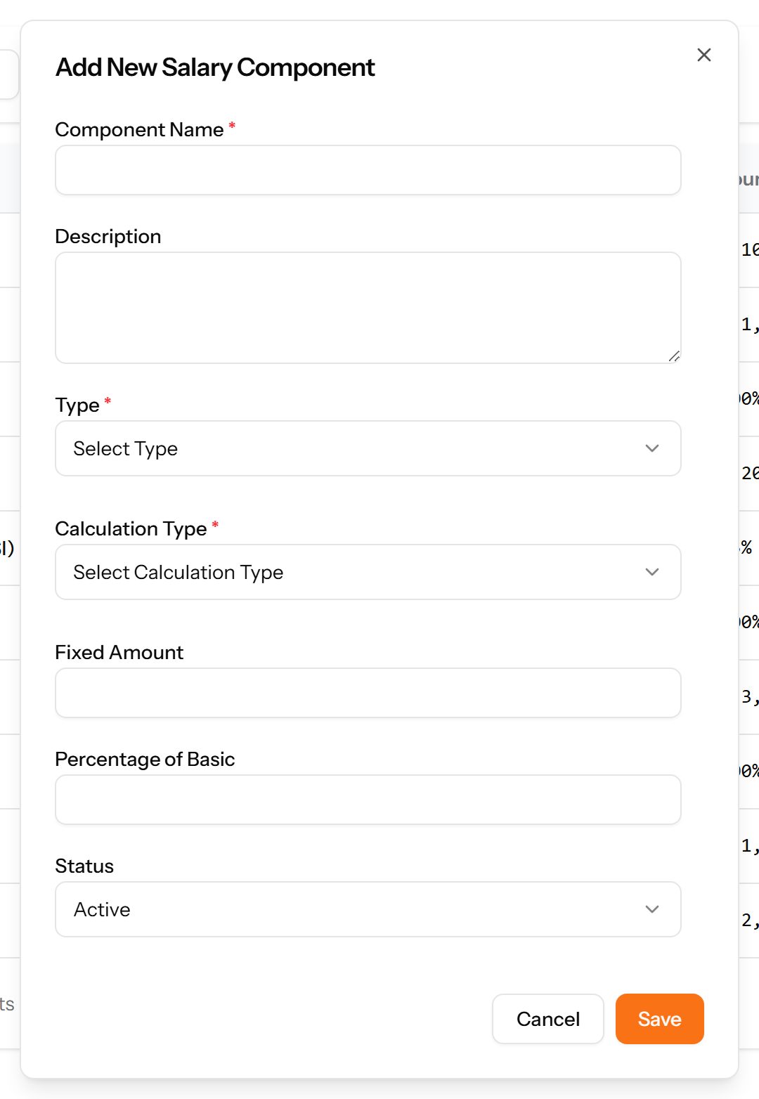 The Add Component form