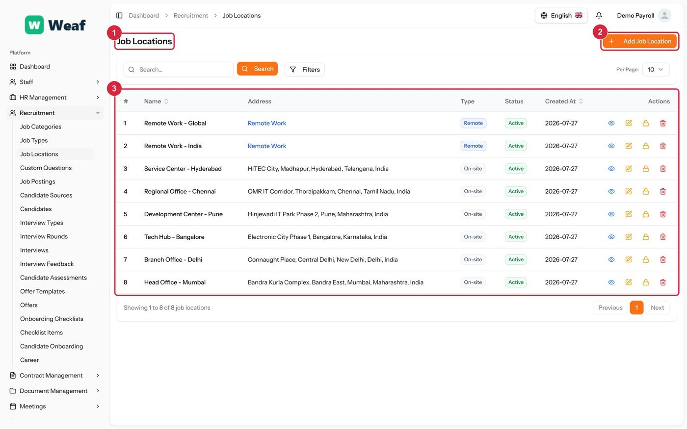 The Job Locations page