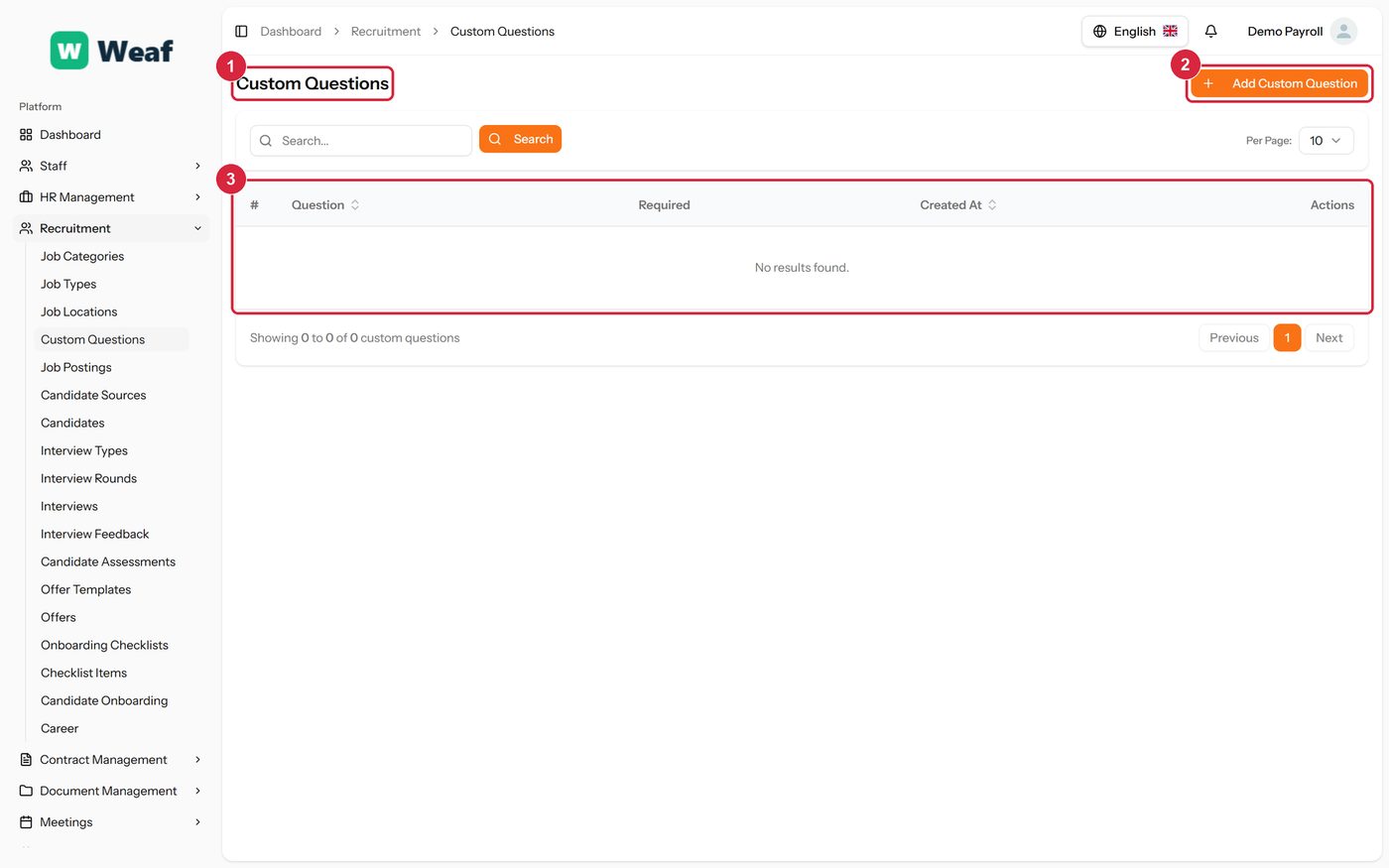 The Custom Questions page