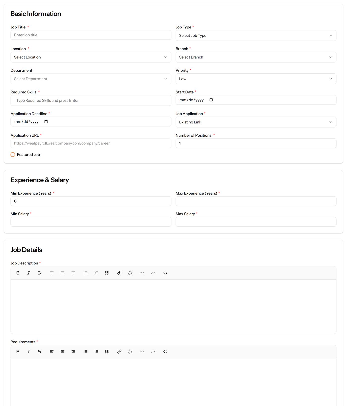 The Add Job Posting form