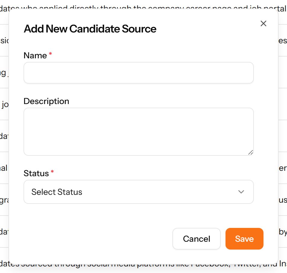 The Add Candidate Source form