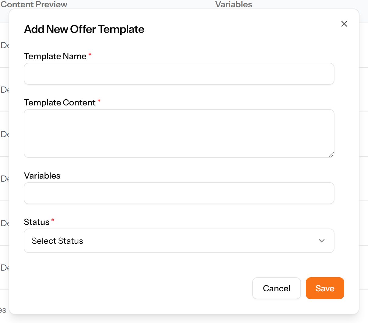 The Add Template form