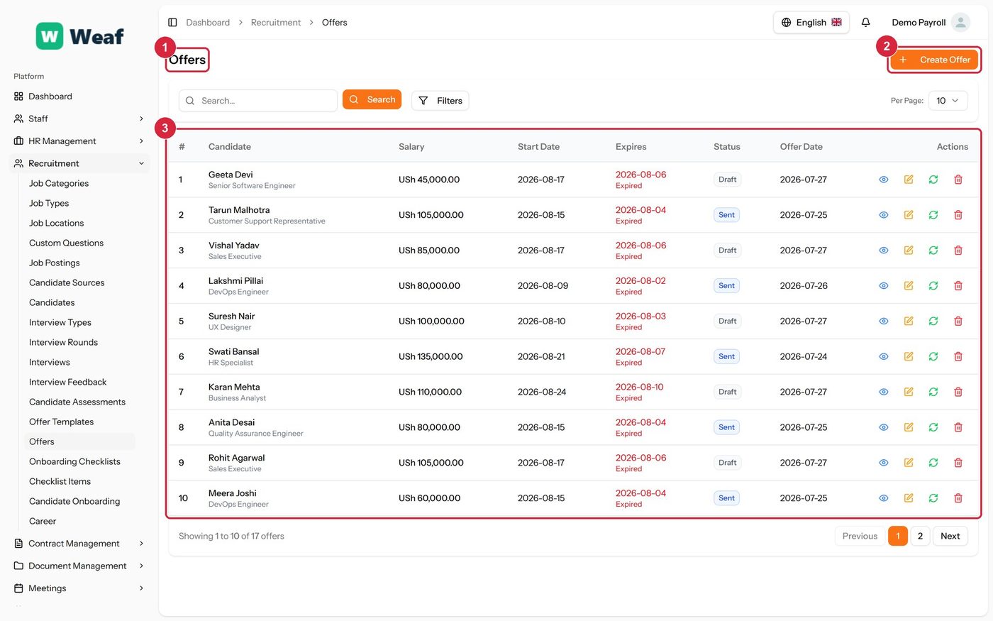 The Offers page