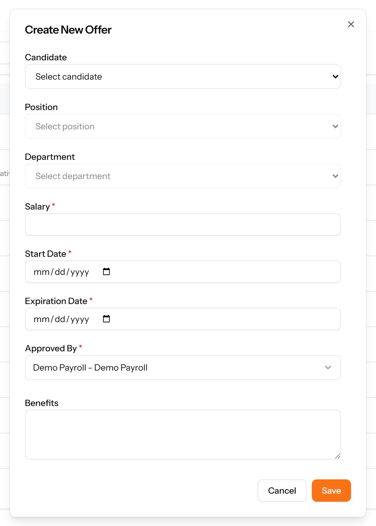 The Create Offer form