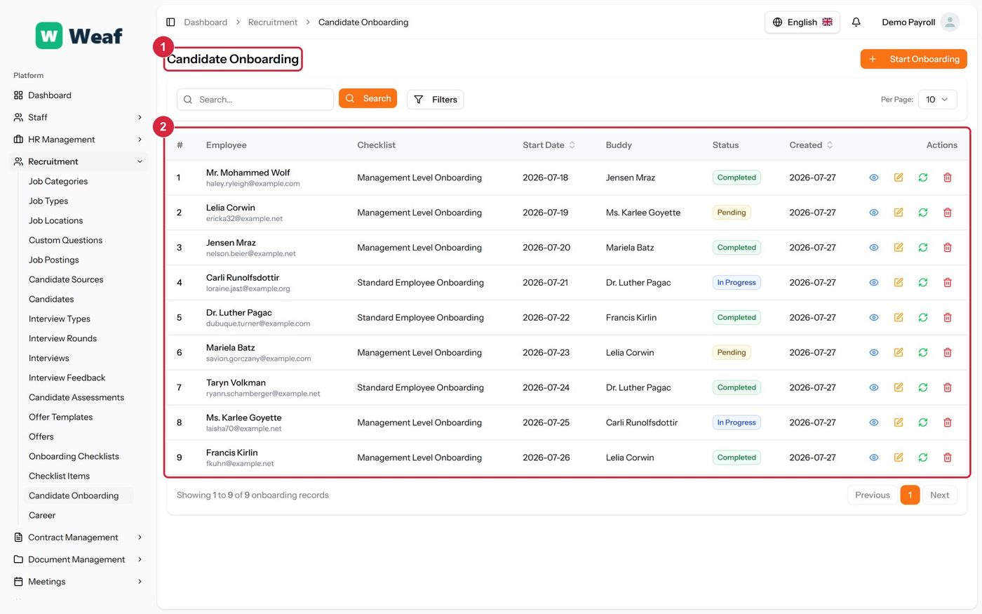 The Candidate Onboarding page