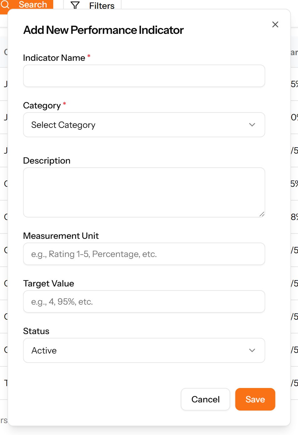 The Add Indicator form