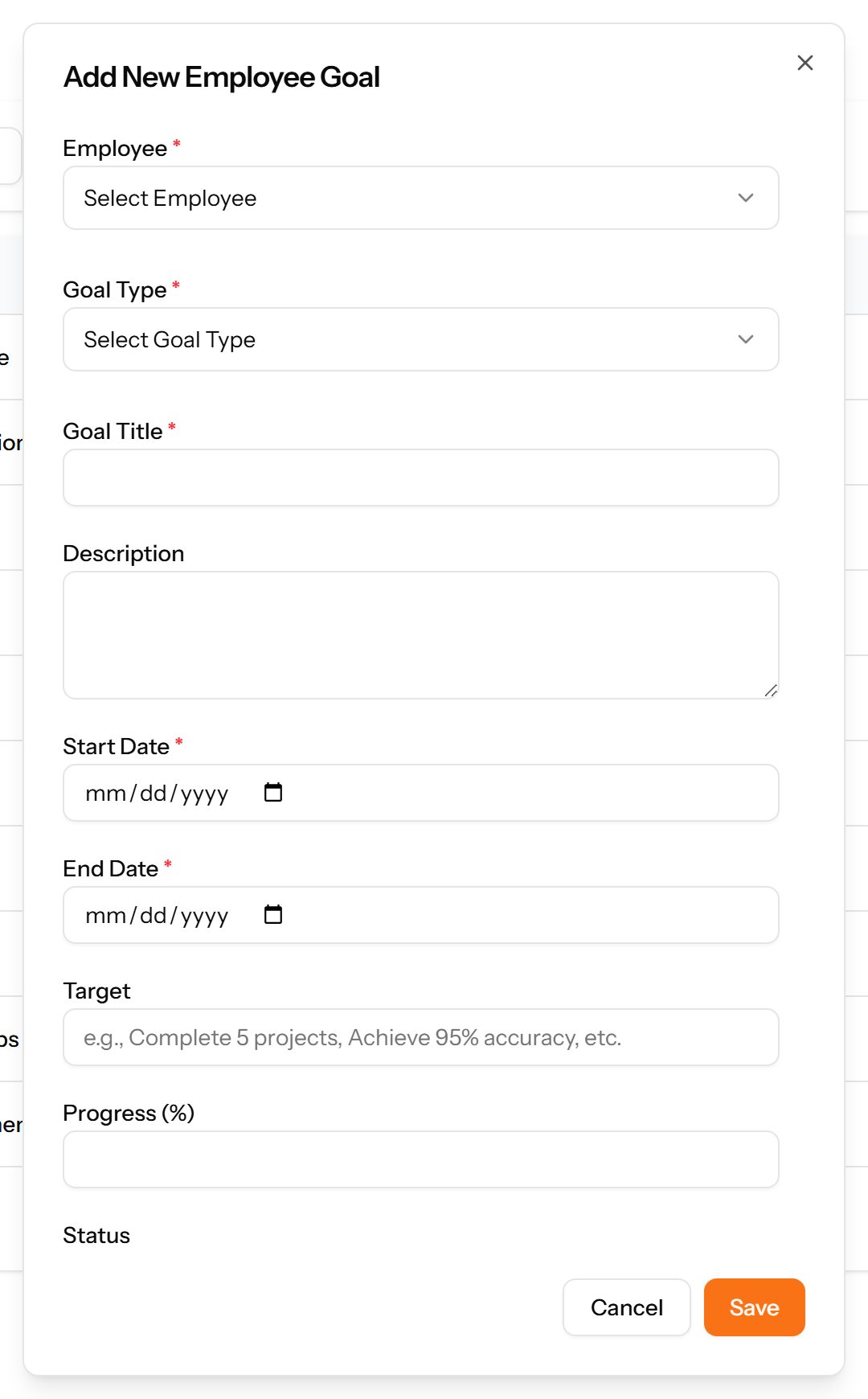 The Add Goal form