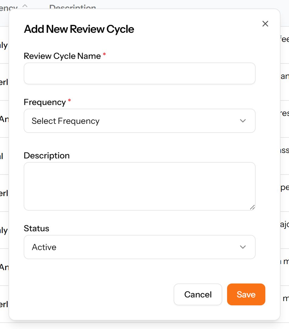The Add Review Cycle form