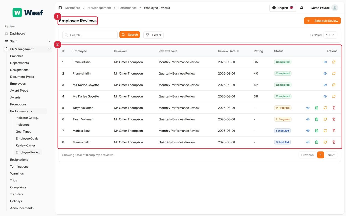 The Employee Reviews page