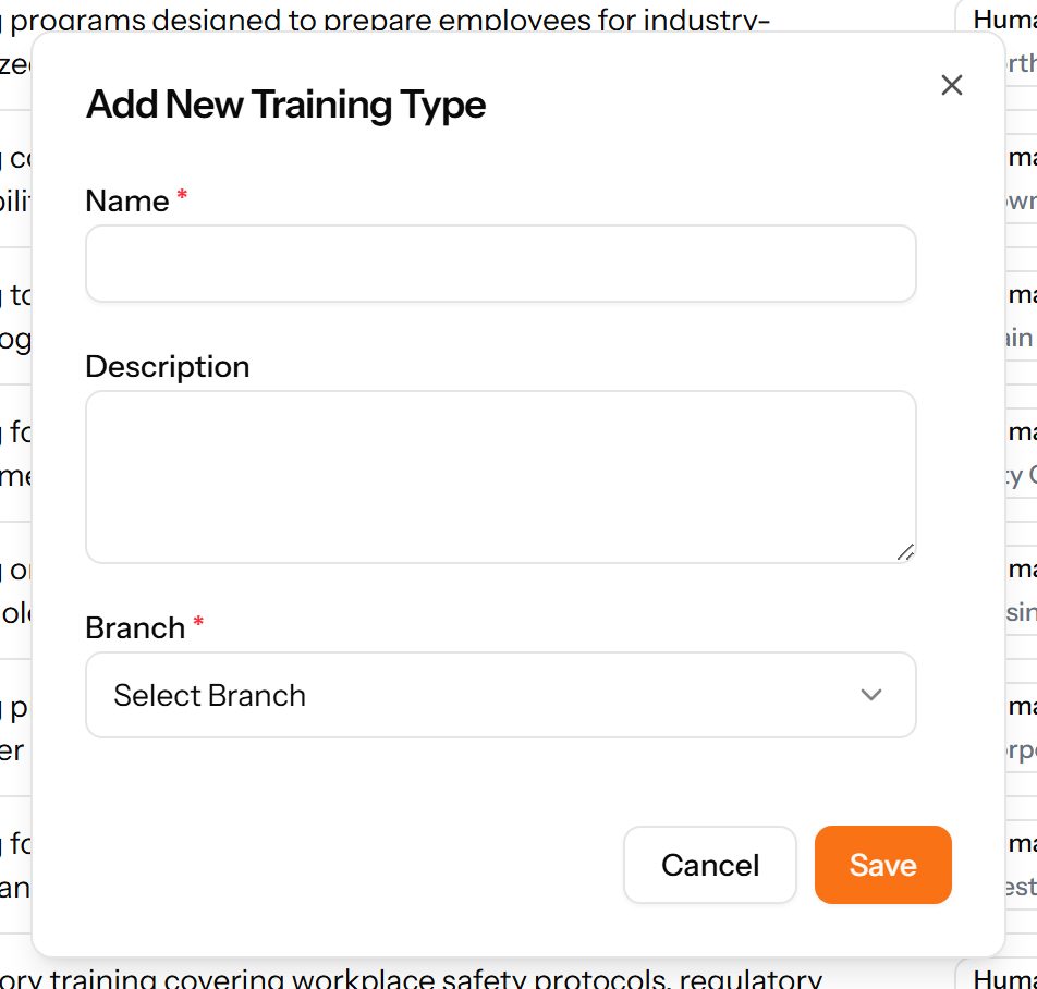 The Add Training Type form