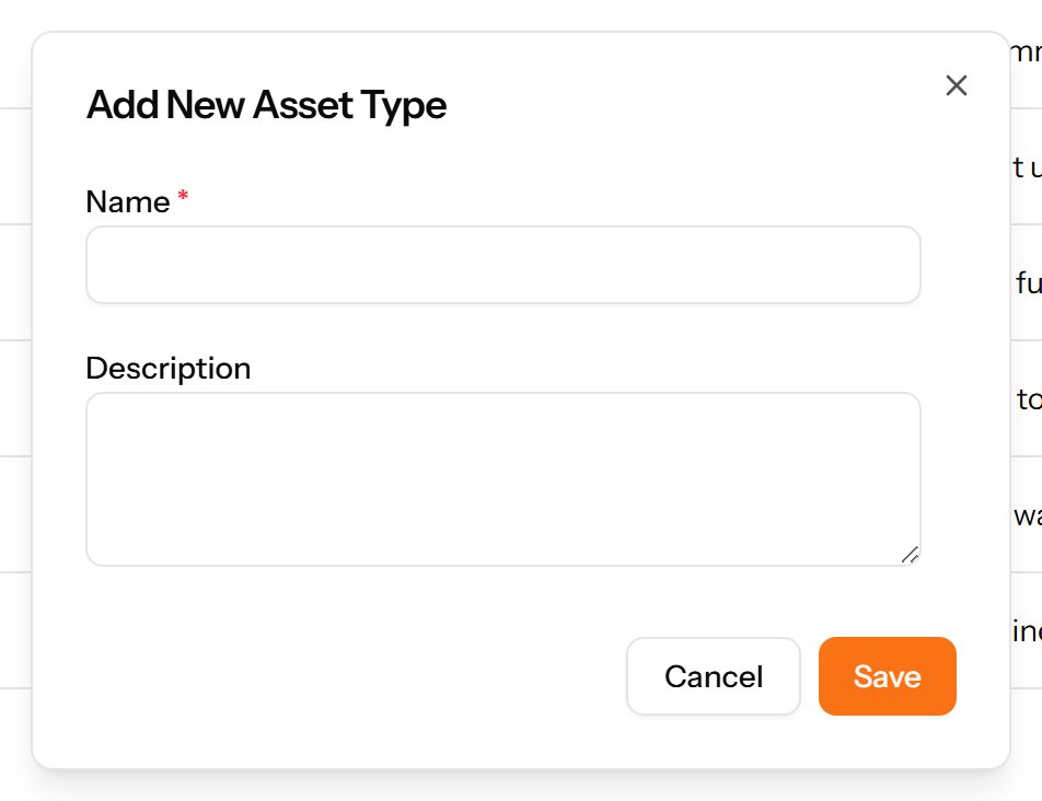 The Add Asset Type form