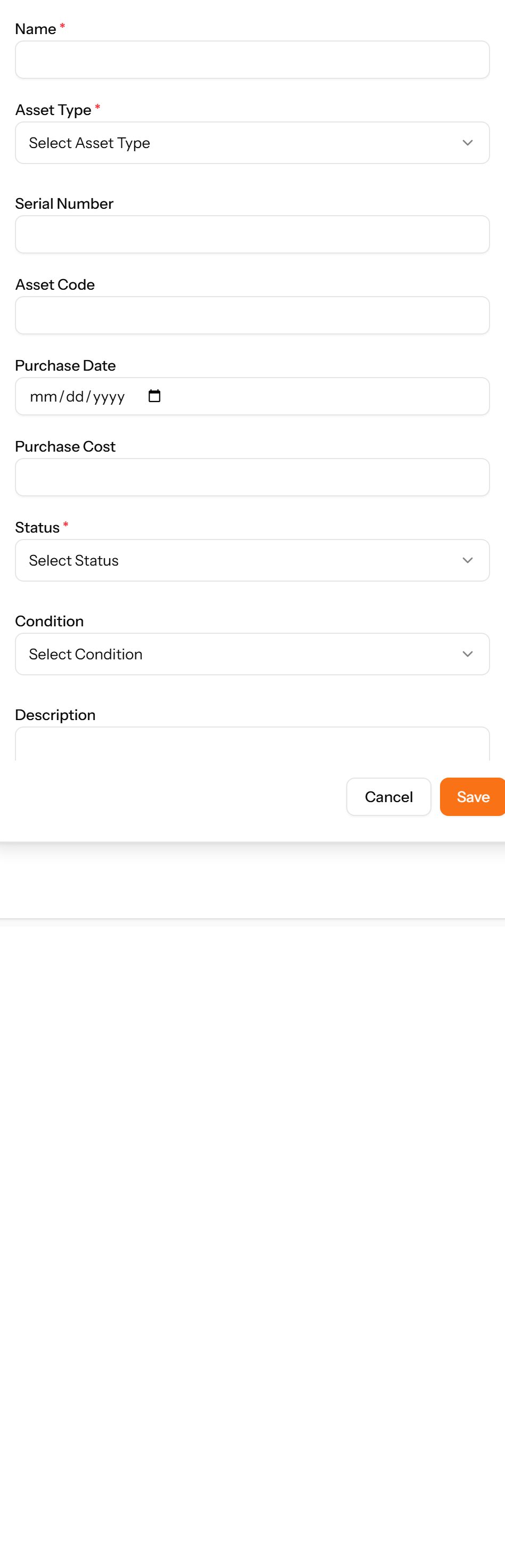 The Add Asset form