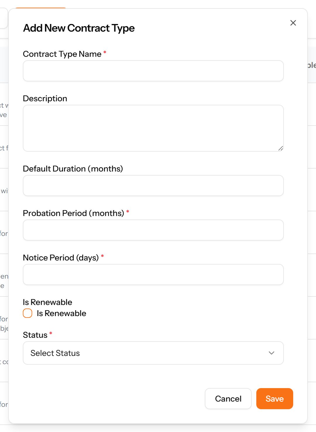The Add Contract Type form
