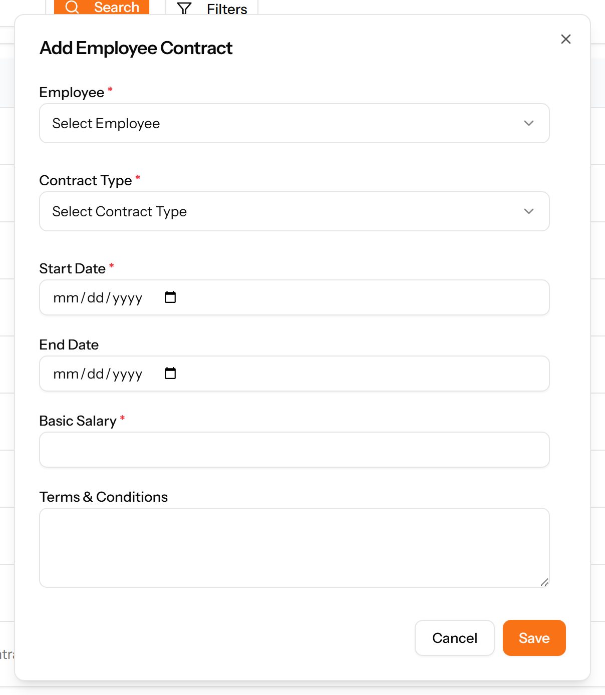 The Add Contract form
