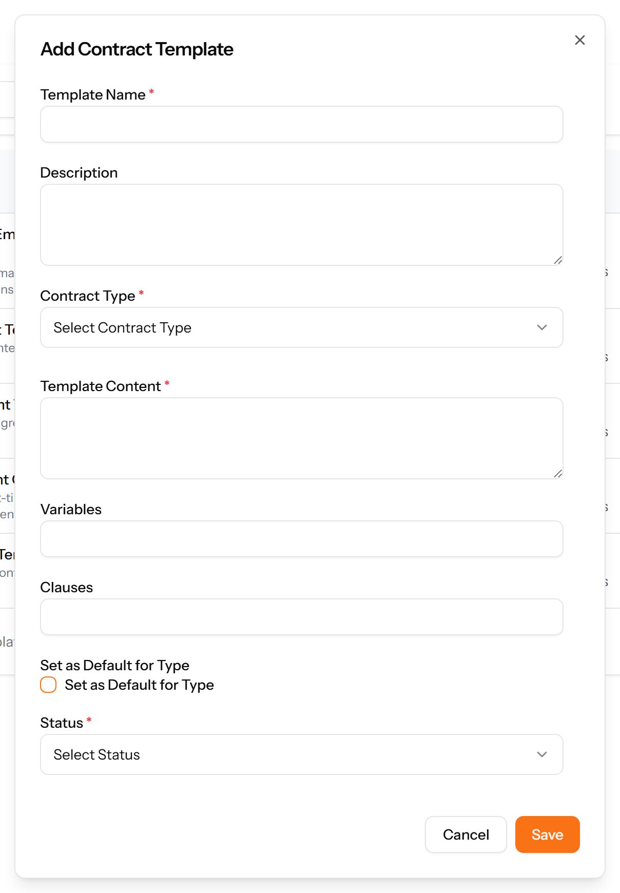 The Add Template form