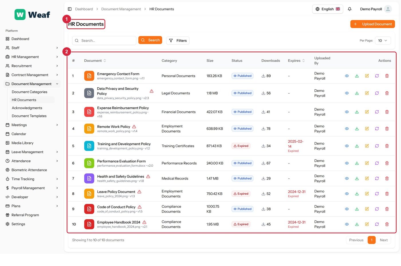 The HR Documents page