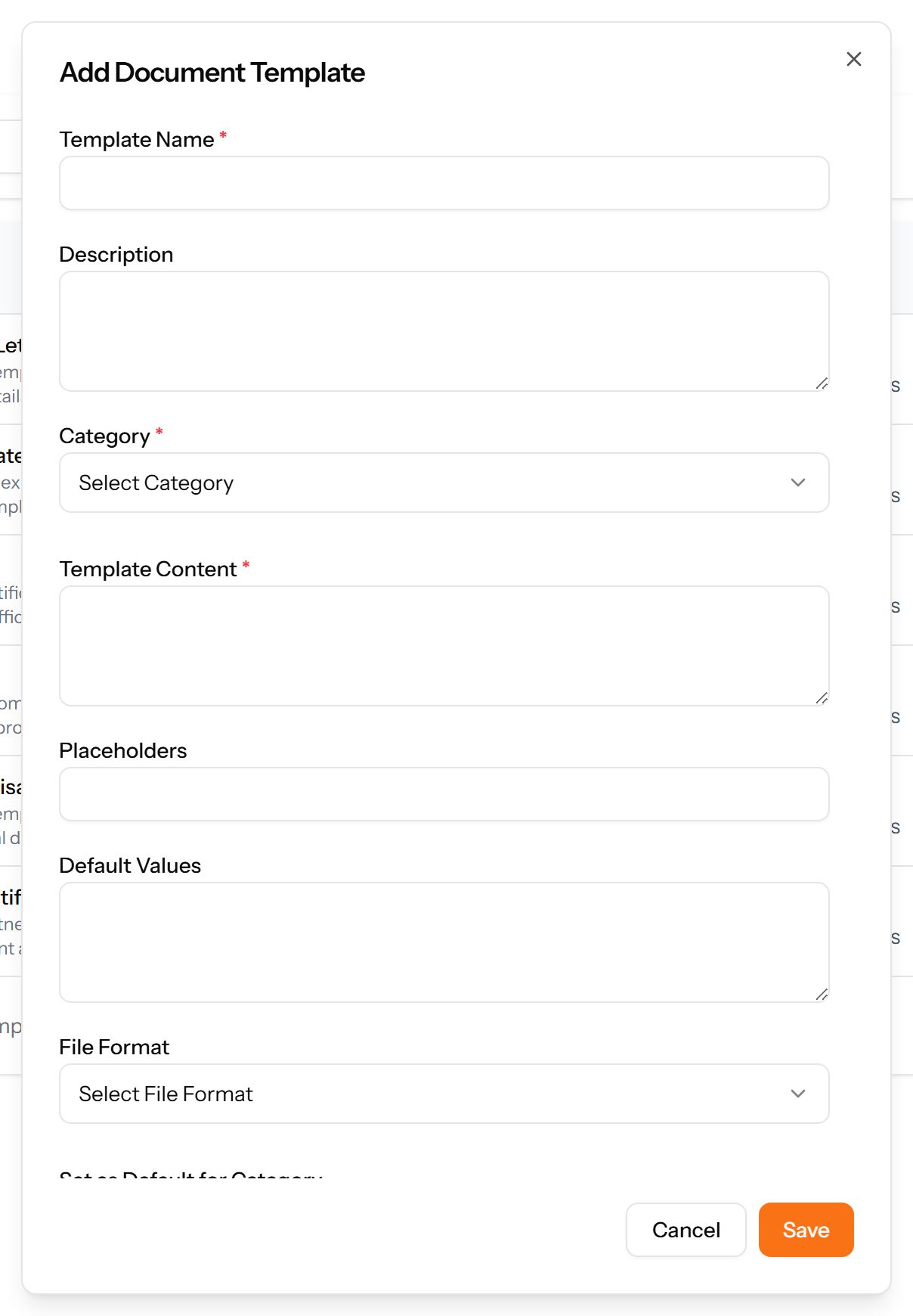 The Add Template form
