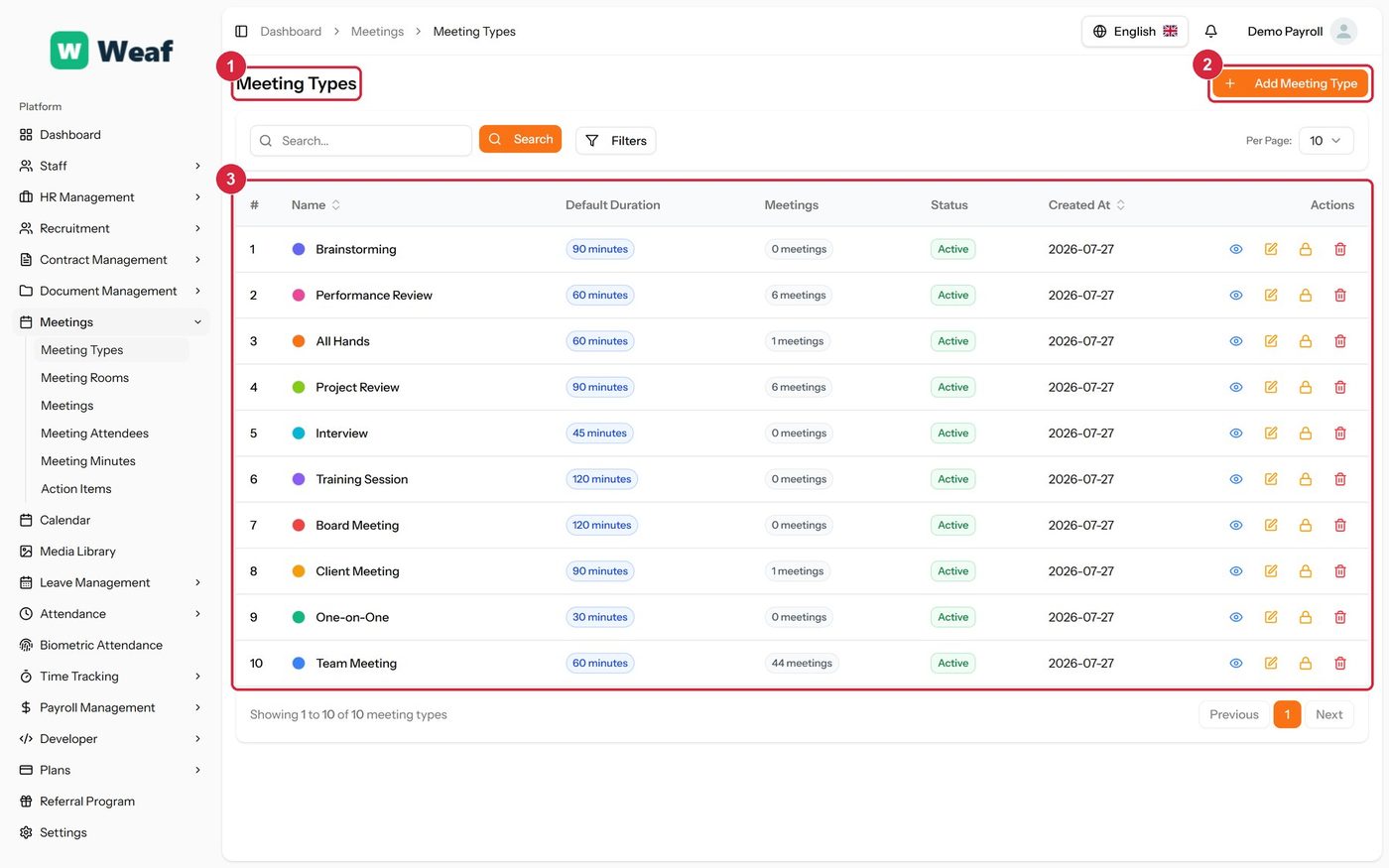 The Meeting Types page