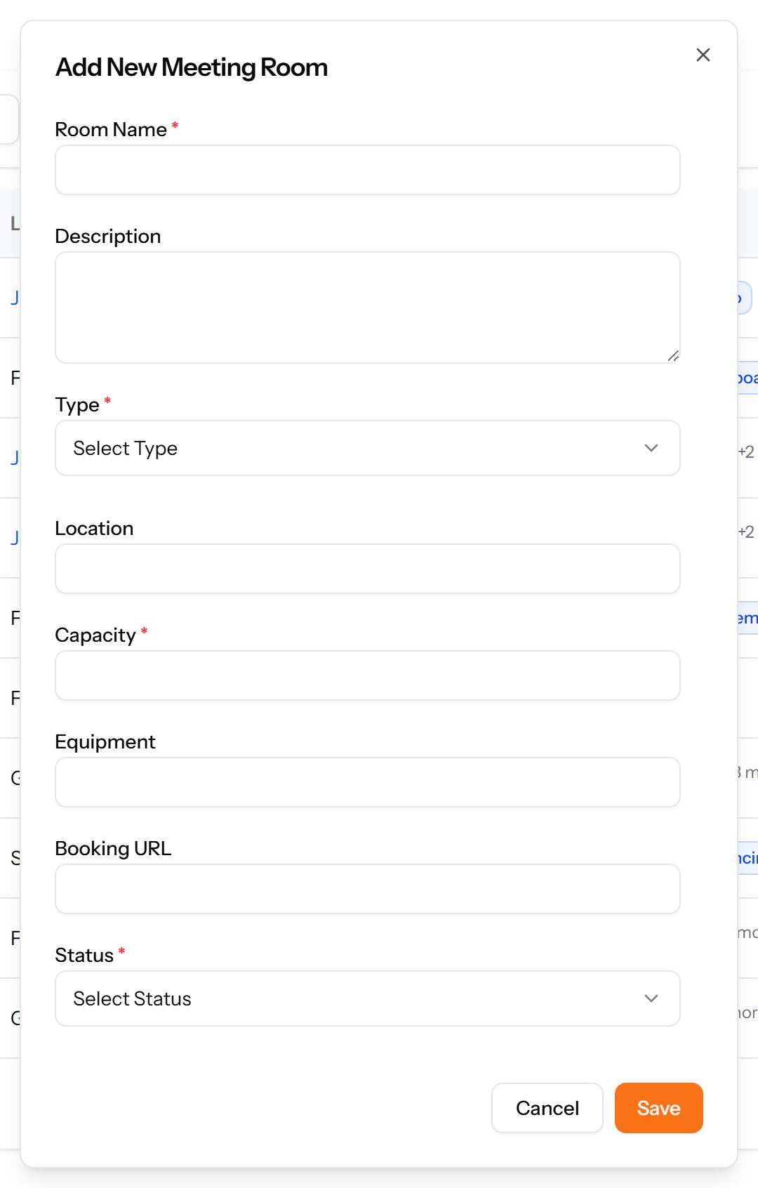 The Add Meeting Room form