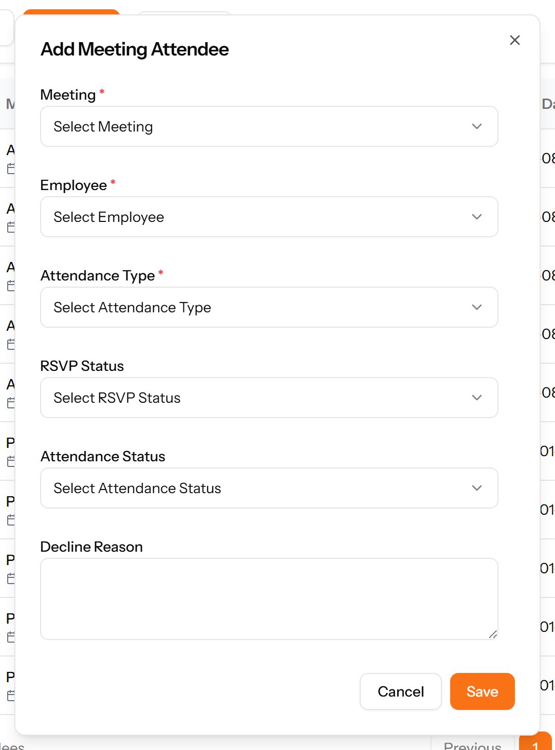 The Add Attendee form