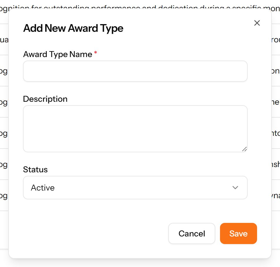 The Add Award Type form