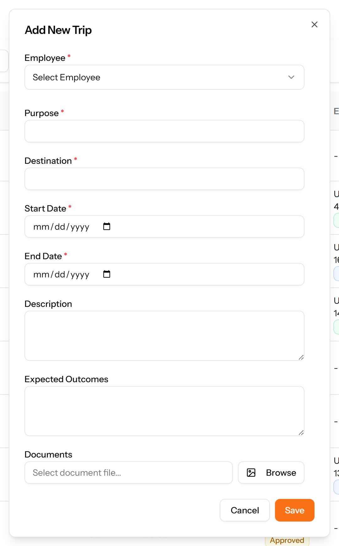 The Add Trip form