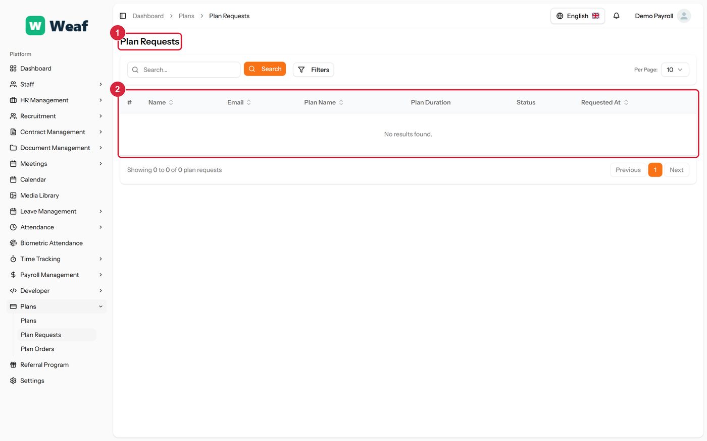 The Plan Requests page