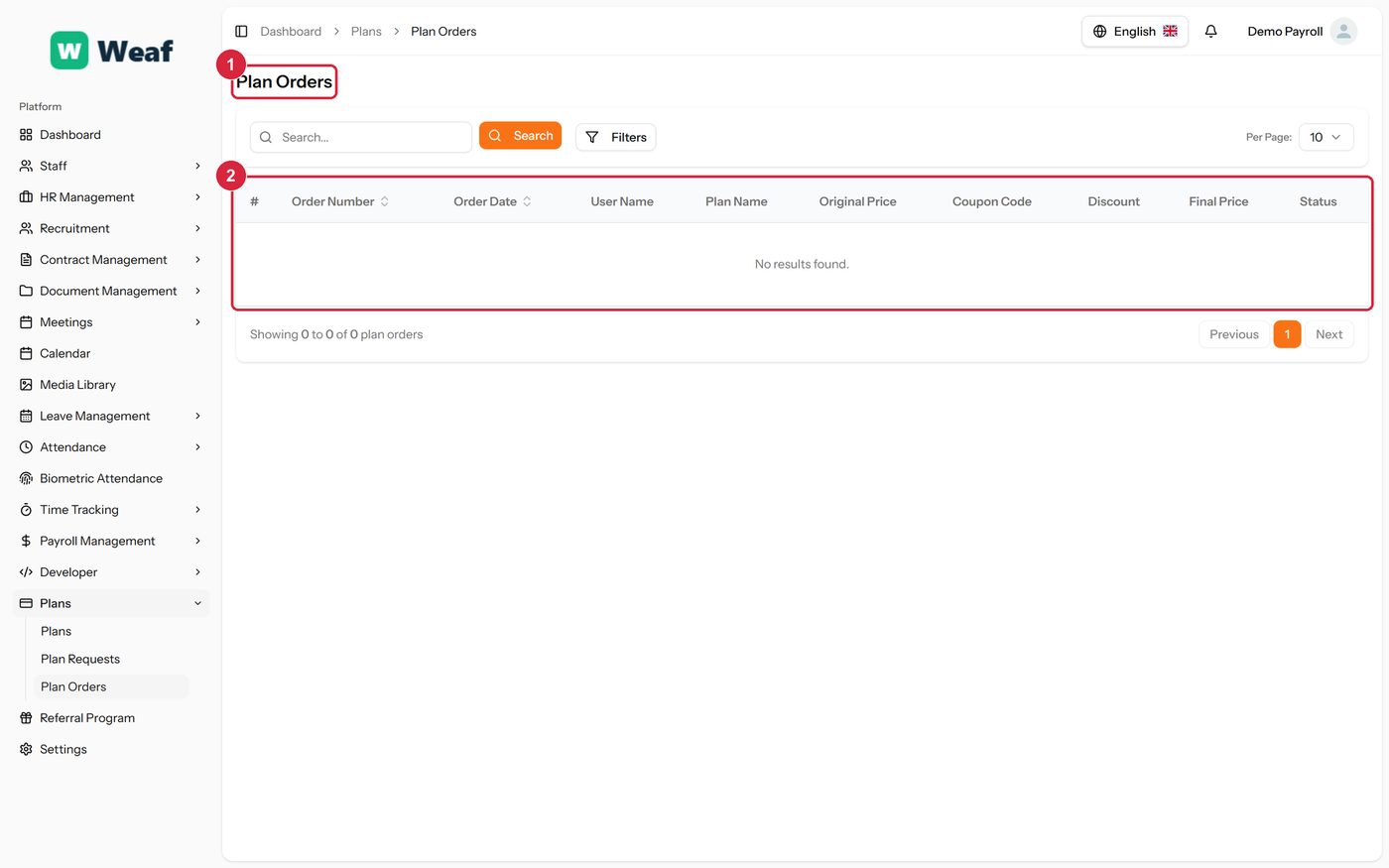 The Plan Orders page