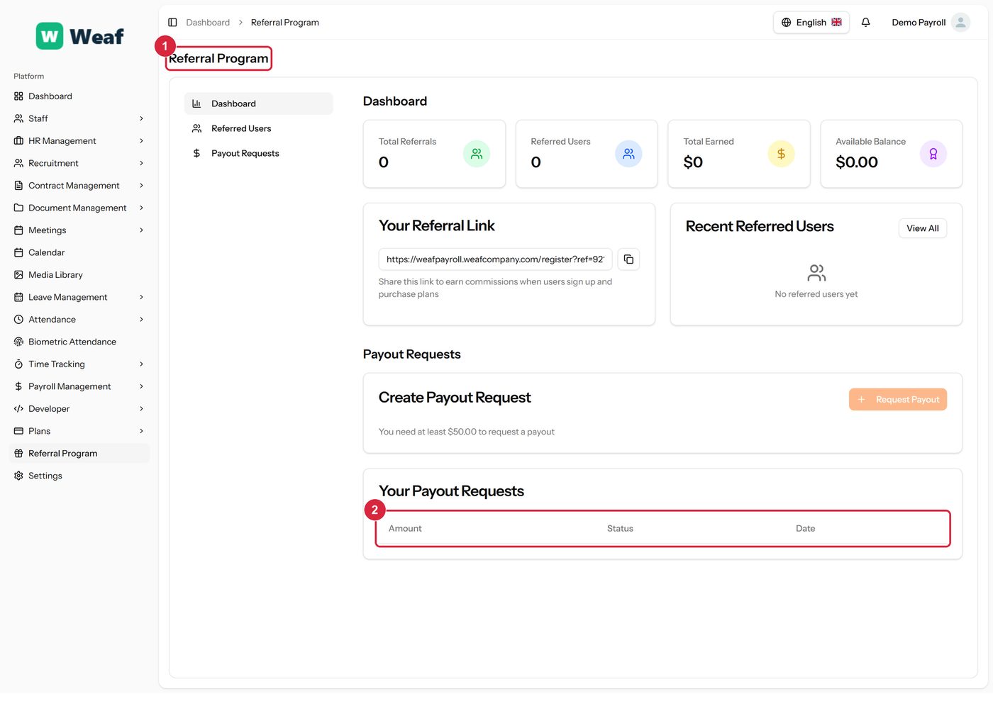 The Referral Program page