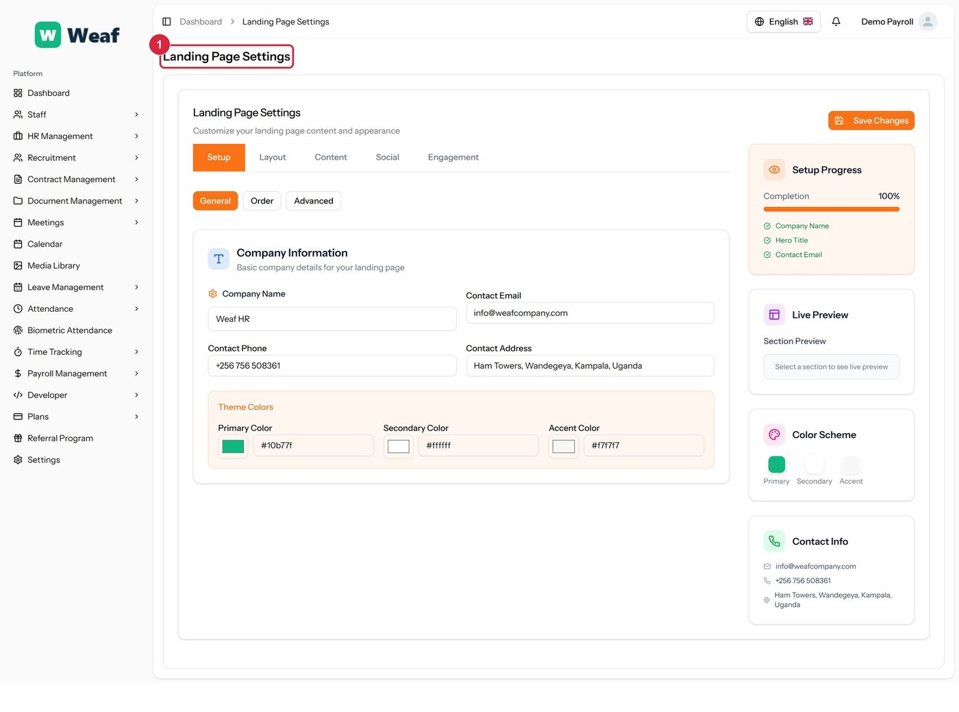 The Landing Page page