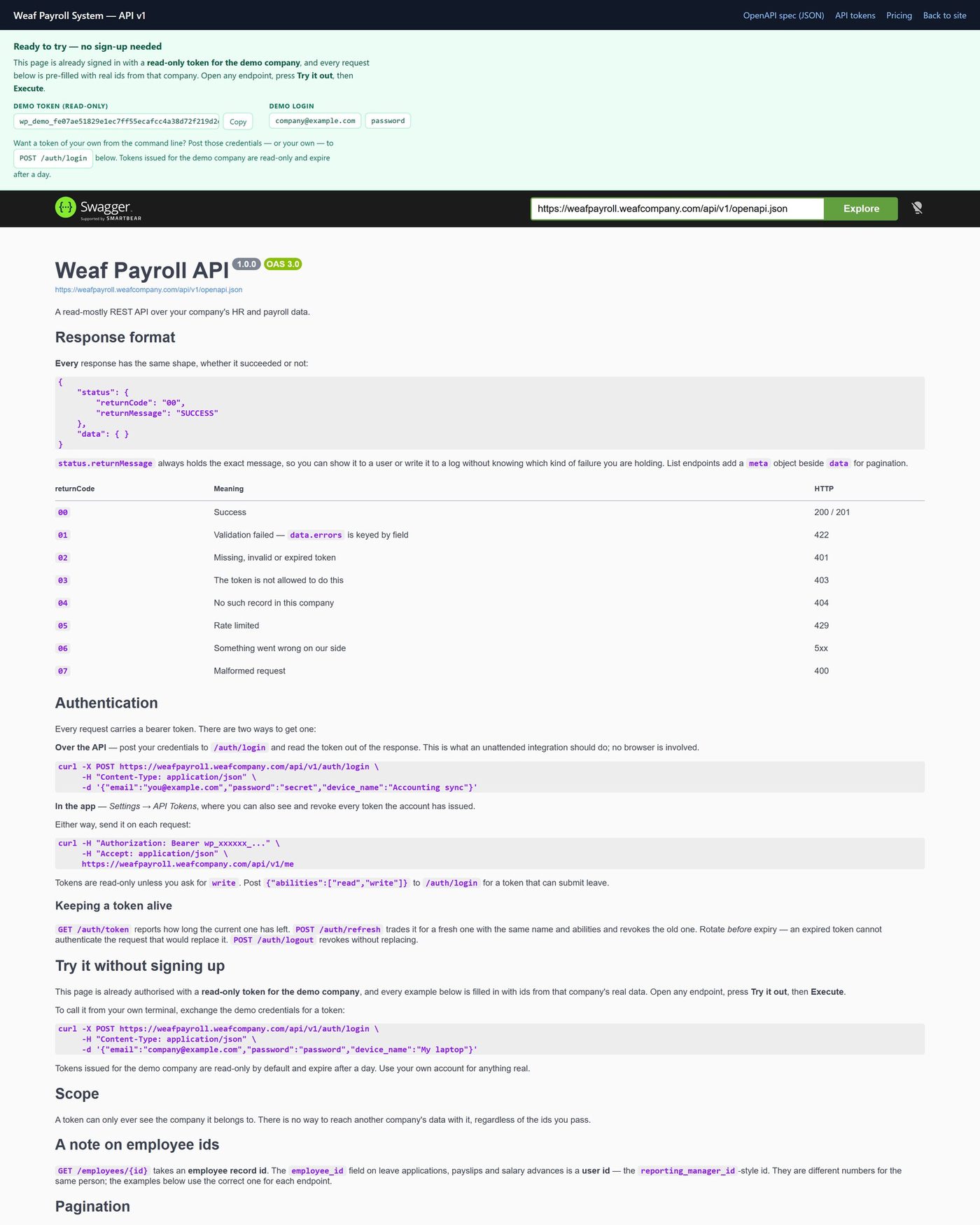 The API Reference page
